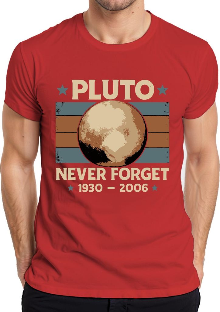 Pluto nie vergessen 1930 2006 Vintage Retro Weltraum Astronomie Herren T-Shirt, Rot, L
