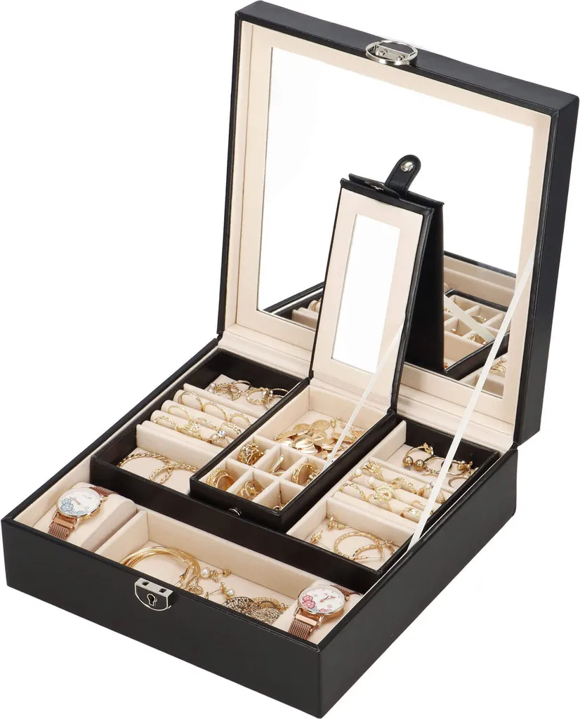 Organizer Da Viaggio Per Gioielli 3 Strati In Pelle PU E Velluto – Porta Gioielli Compatto Con Scomparti Per Anelli, Orecchini, Collane – Regalo Donna