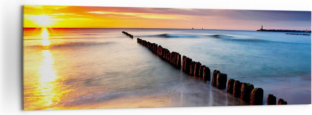 Bild auf Leinwand - Leinwandbild - Meer Küste Strand Sonnenaufgang - 160x50cm - Wand Bild - Wanddeko - Leinwanddruck - Bilder - Kunstdruck - Leinw...