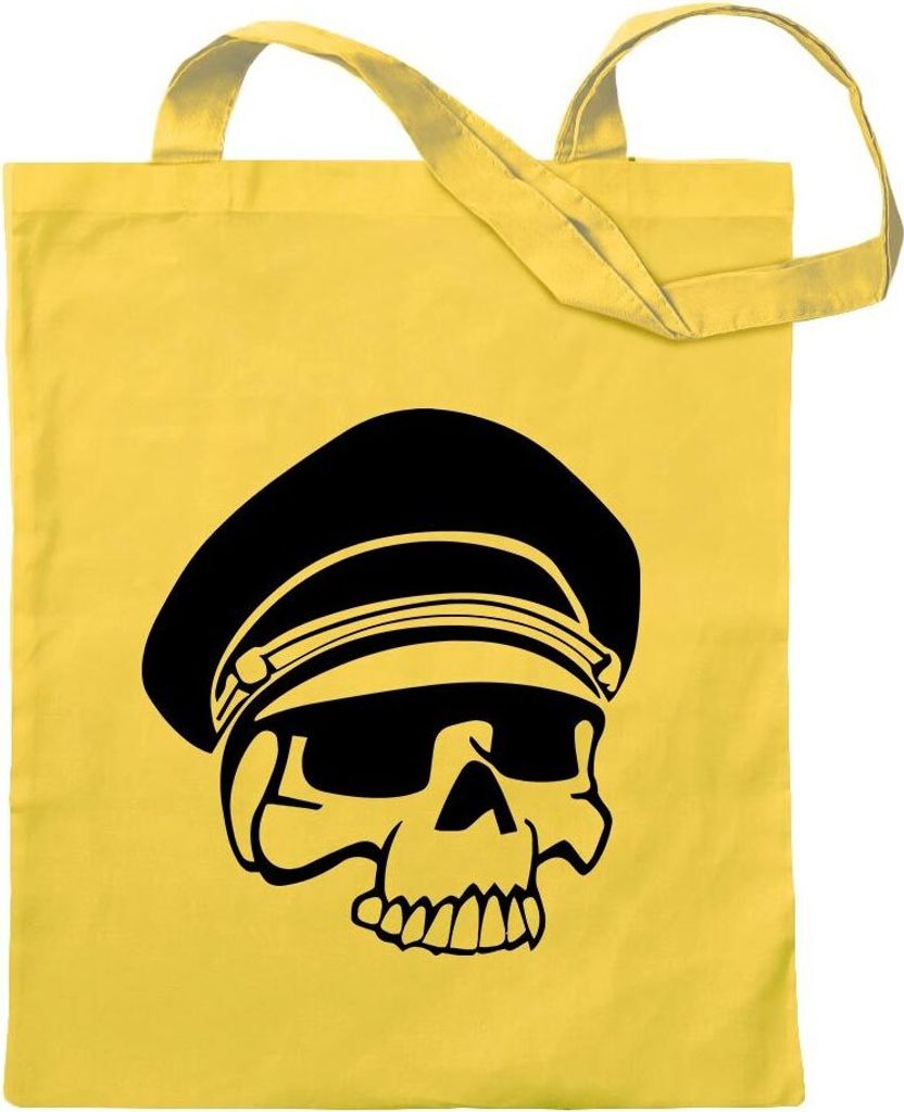 Kiwistar - Baumwolltasche - gelb - Military Skull Schädel - Tragetasche Stoffbeutel Umhängetasche Langer Henkel
