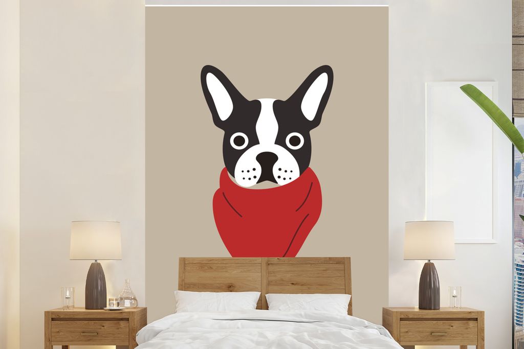 MuchoWow Fototapete für Wohnzimmer oder Schlafzimmer Wandtapete Vinyl Motivtapete Porträt - Hund - Rot - 170x260 cm - Wohnzimmertapete