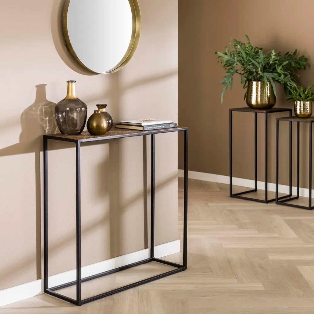 Console Gain de Place 75 cm Bronze et Noir - Meuble d'Appoint Compact - 2