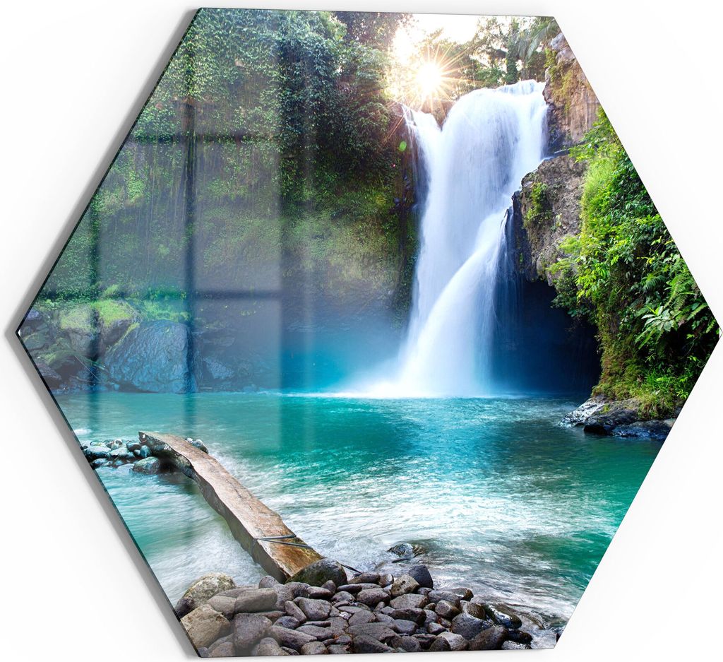 DEQORI Glasbild Echtglas 40x35 cm 'Tegenungan Wasserfall' Wandbild Bild modern Deko