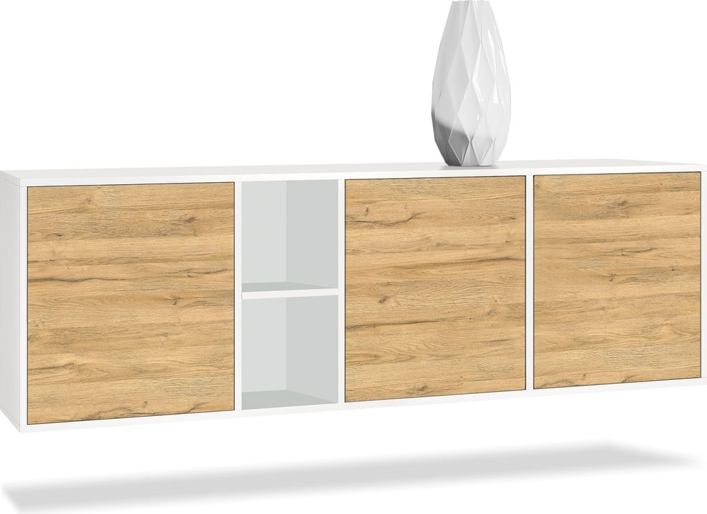Vladon Kommode Cuba, Germany, Weiß matt/Eiche Natur - Modernes Sideboard für Ihr Wohnbereich - (BxHxT) 182x53x35 cm
