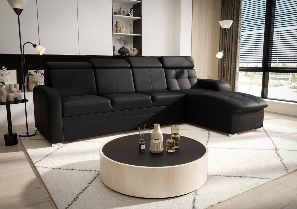 Ecksofa 315 cm Schwarz Kunstleder Rechts Kongo RBN10