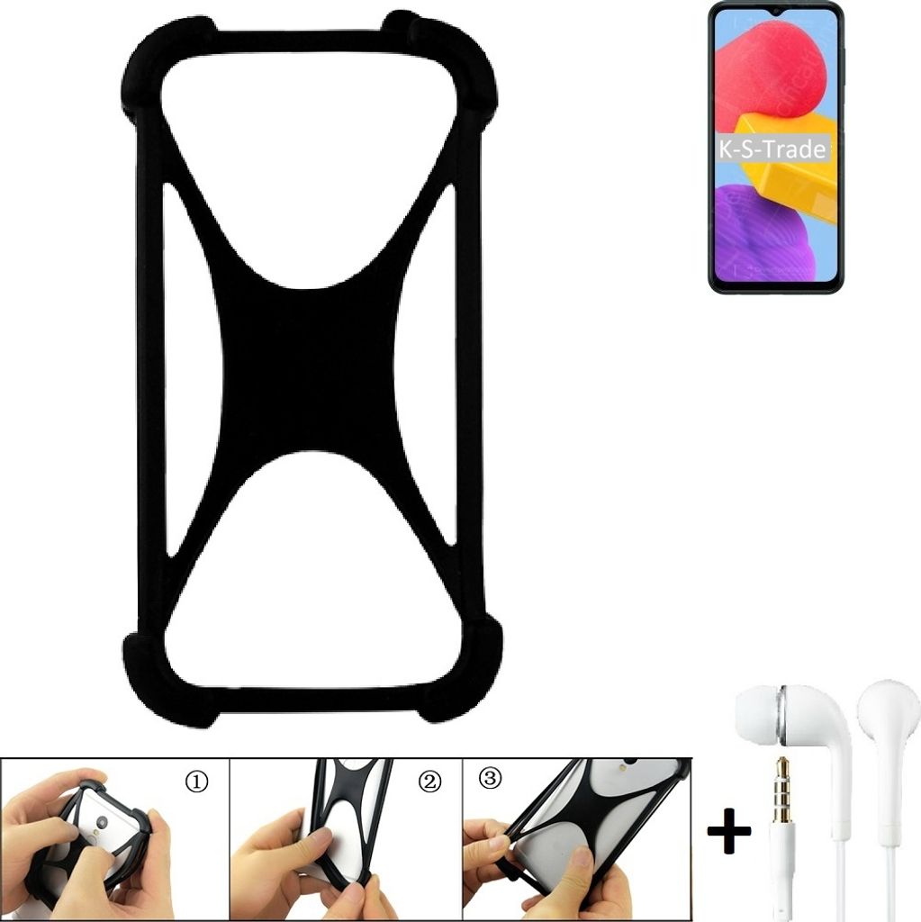 K-S-Trade Handy-Hülle + headphones kompatibel mit Samsung Galaxy M13 Schutz-Hülle Bumper Silikon Cover Case Silikoncase Silikonbumper TPU Softcase