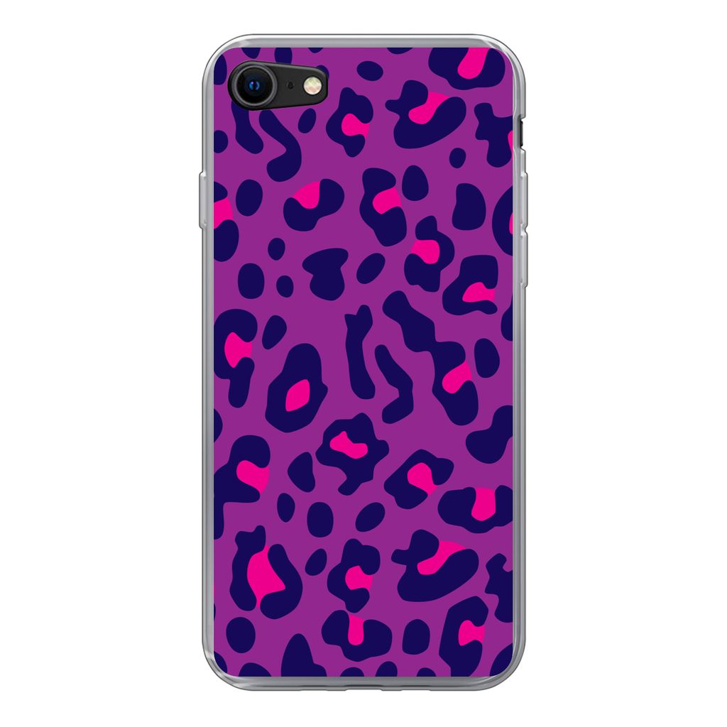 MuchoWow Handyhülle Schutzhülle Hülle für iPhone 7 Pantherdruck - Lila - Rosa Silikon Softcase Handy Hülle - Kartenhalter
