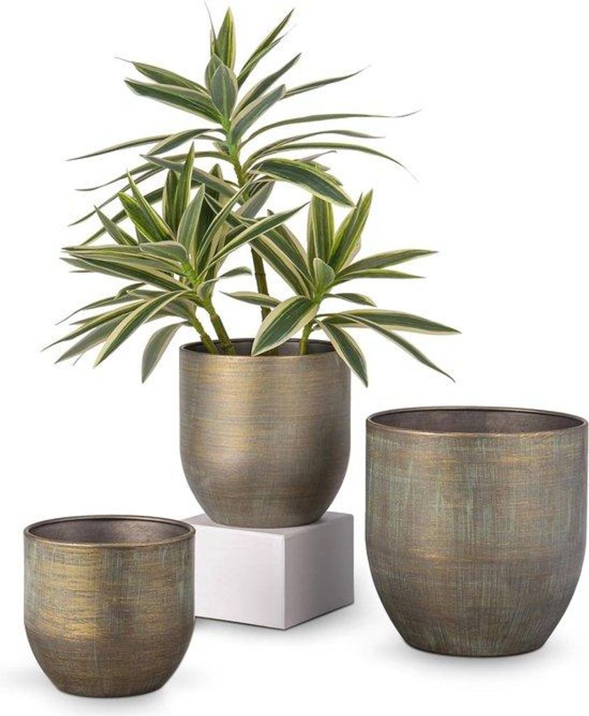 3 Stück galvanisierte Blumentöpfe modern