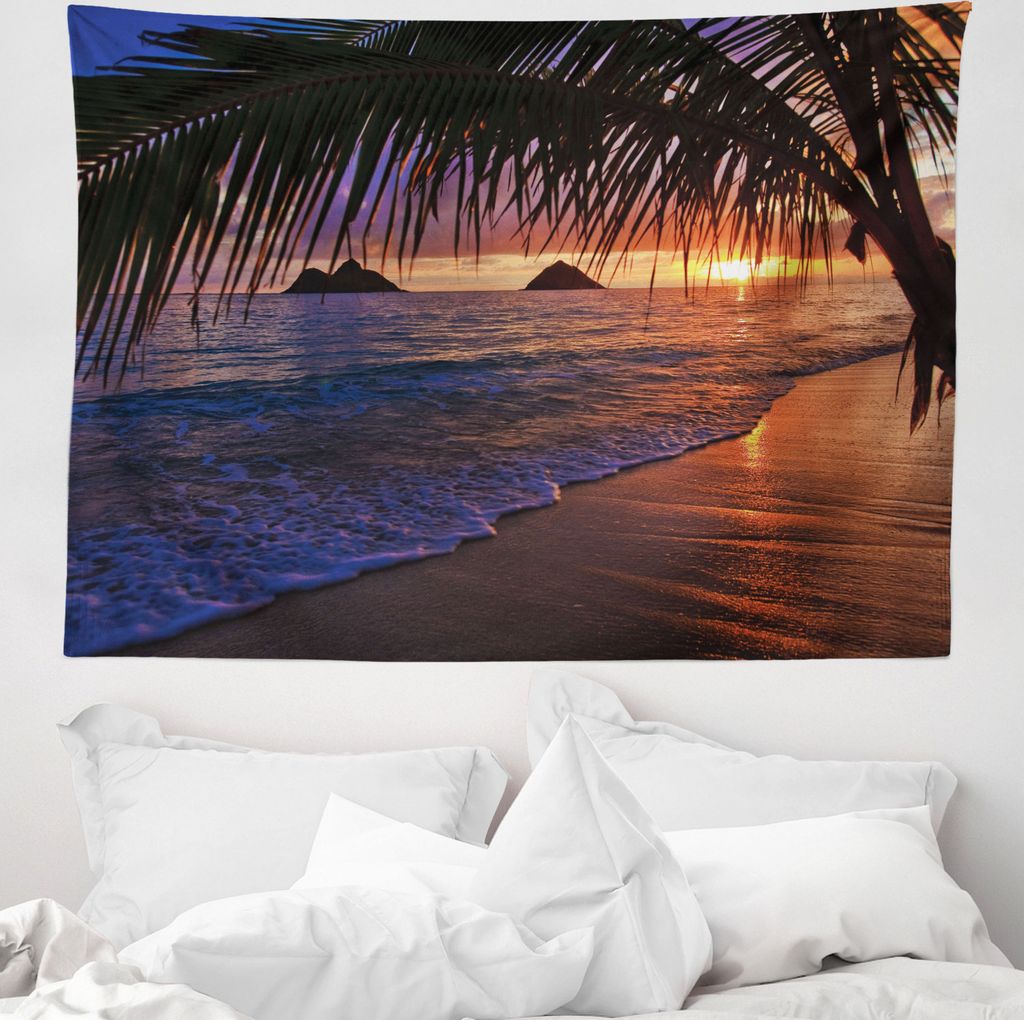 ABAKUHAUS Hawaii Wandteppich, Pacific Sunrise Lanikai aus Weiches Mikrofaser Stoff Waschbar ohne Verblassen Digitaldruck, 150 x 110 cm, Lila