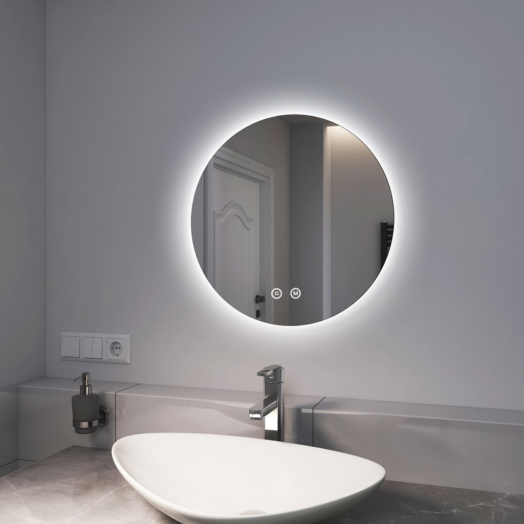 Badspiegel Rund Beleuchtet, Runder Spiegel mit Beleuchtung, Led Spiegel  Rund 80cm - Badezimmerspiegel Anti-Beschlag mit 3