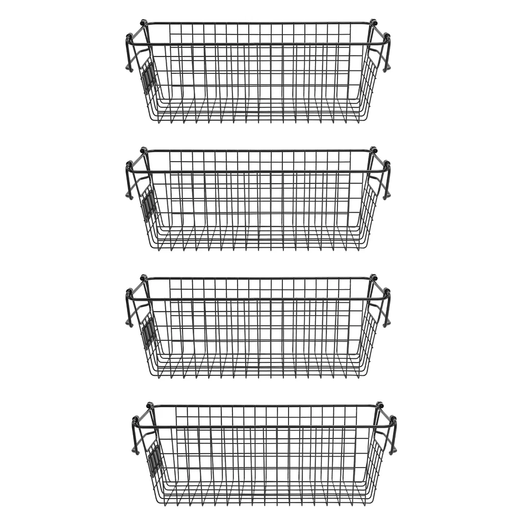 Paniers à légumes empilables noirs - Lot de 4 bacs de rangement en métal