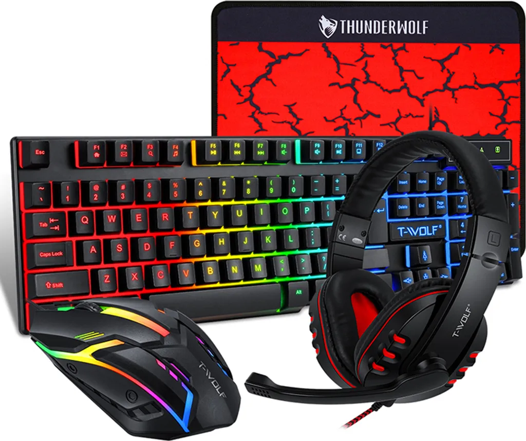 Pack Gaming T-WOLF TF800 avec Clavier 104 Touches et Souris Lumineuse