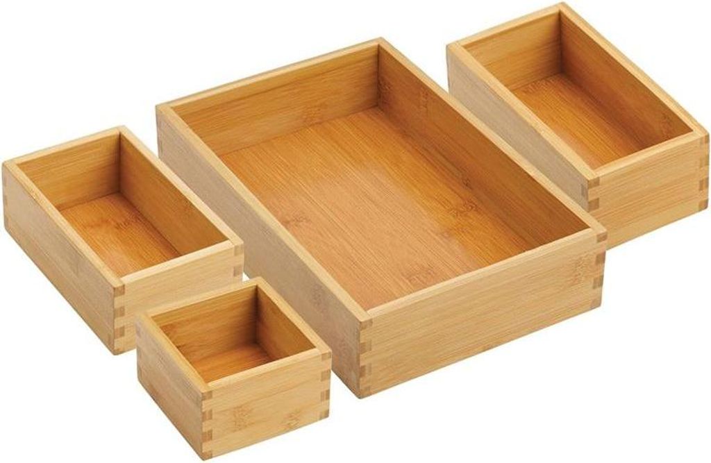 mDesign Schubladen Organizer 4er Set Bambus Box Besteck Küchenutensilien