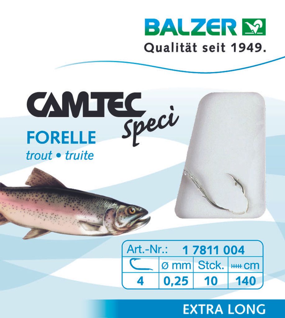 Balzer Camtec Forelle Sbirolino 1,40m - 10 gebundene Angelhaken, Hakengröße/Schnurdurchmesser:Gr. 8 / 0.20mm