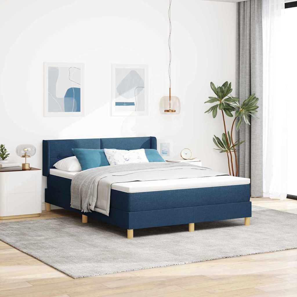 Maison Exclusive - Boxspringbett mit Kopfteil Blau 200 x 140 cm Stoff