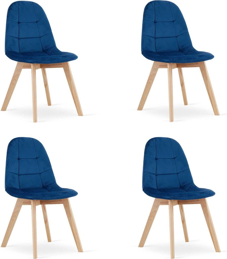 Esszimmerstuhl Bürostuhl Küchenstuhl, gepolsterter Stuhl, Velours-Sitzmaterial mit Holzbeinen aus Buche marineblauer Samt 4er Set