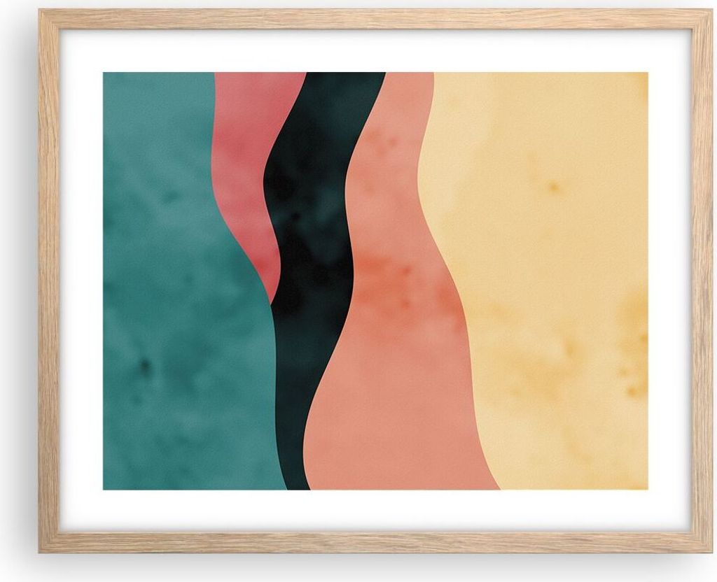 Gerahmtes Poster - Rahmen in heller Eiche - Mehrfarbig Abstraktion Modern - 50x40 cm - Wand Bild - Wanddeko - Wandbilder - Kunstposter - Wandposter...