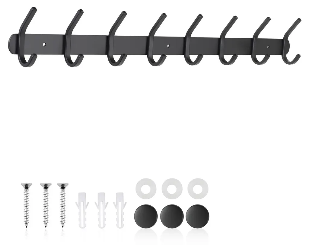 Porte-manteau mural noir robuste 8 crochets pour éviter le désordre