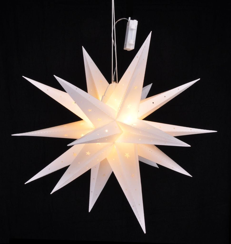 Timer Weihnachtsstern zum hängen Leuchtstern 15 LED Papierstern gold 75 cm 