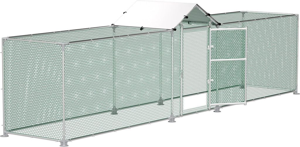 JOIEYOU Freilaufgehege Hühner 5x1m Hühnerstall Metall mit Sonnenschutz Dach,Tür & Riegel Stabil Hühnerhaus Freigehege Kleintiergehege für Hüh...