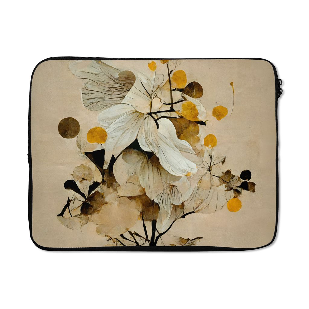 MuchoWow Laptop Hülle 15 Zoll Blumen - Pflanzen - Gold - Vintage Laptoptasche - Laptoptasche - Sleeve - Rundum-Schutz