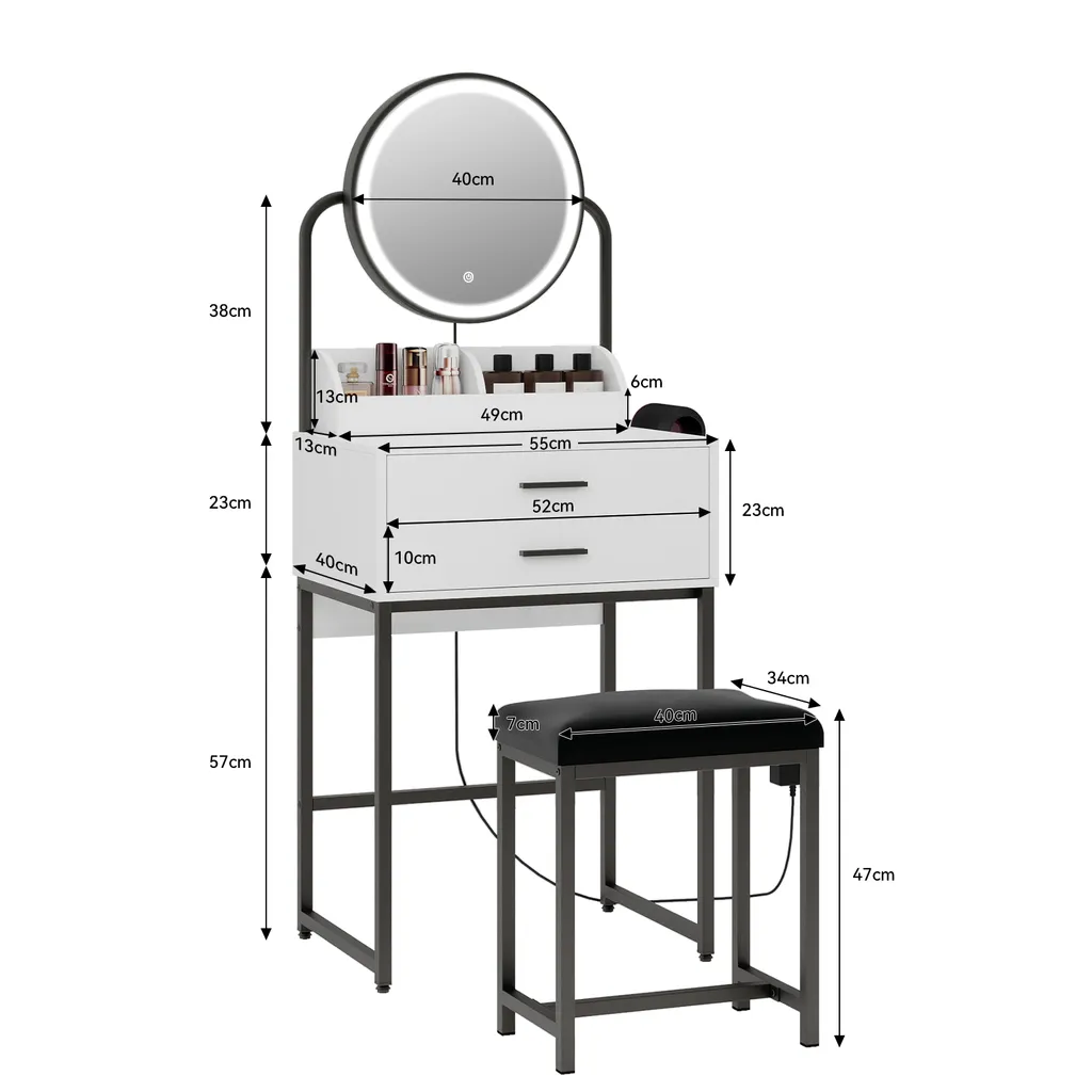 Coiffeuse LED Noire 3 Modes de Couleur avec Support Sèche-Cheveux - 5