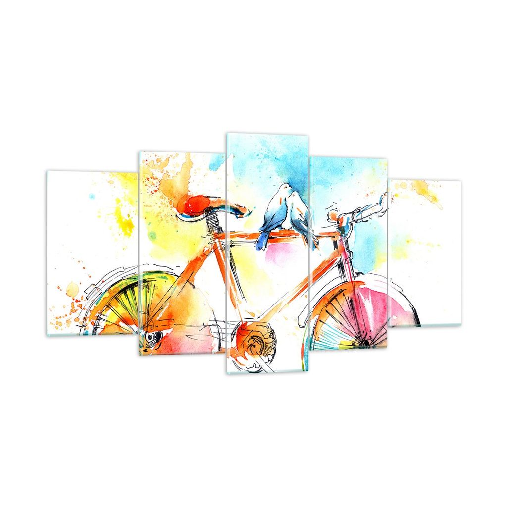 Bilder auf glas - Fahrrad Vögel Taube Reinheit - 160x85cm - Glasbilder - Wandbilder - Kunstdruck - zum Aufhängen bereit - Wanddekoration aus Glas...