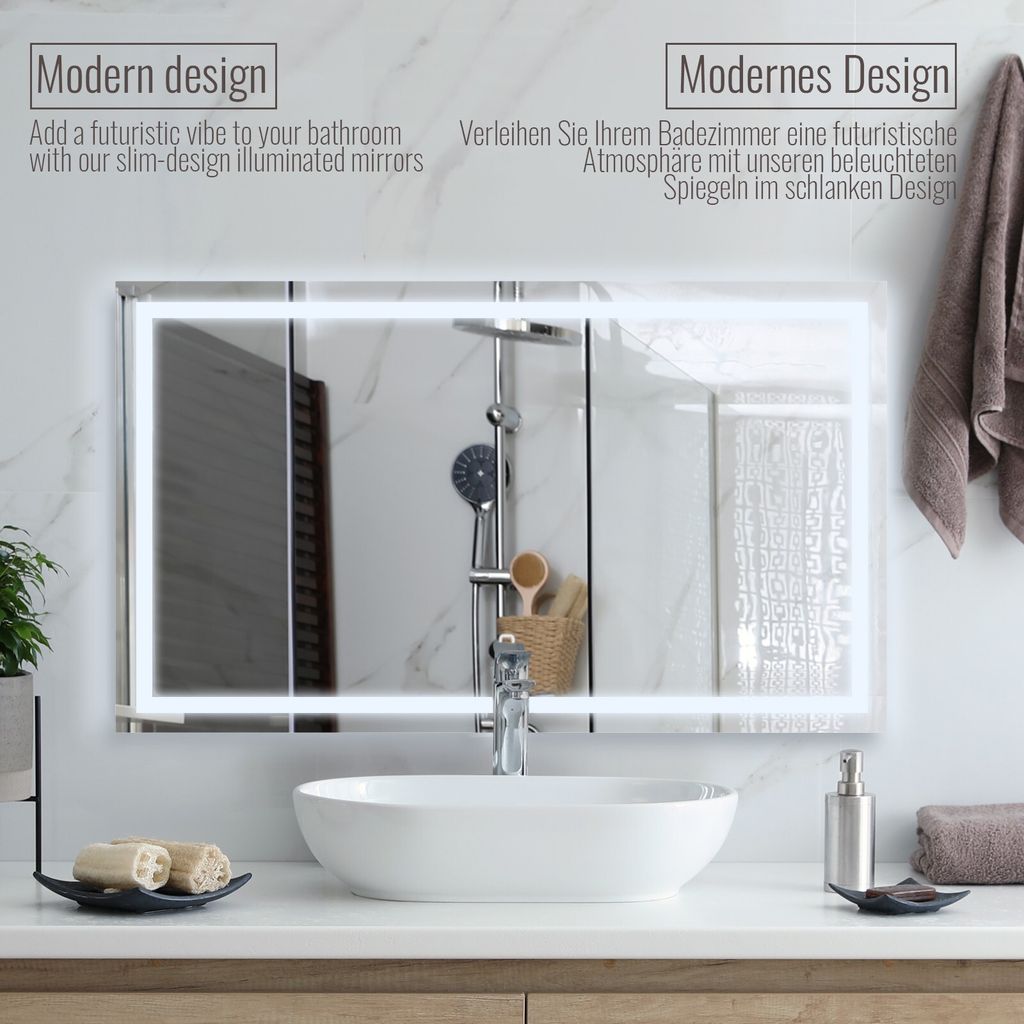 Aquamarin® LED Badspiegel - 120 x 70 cm, Beschlagfrei, Produktbild 3