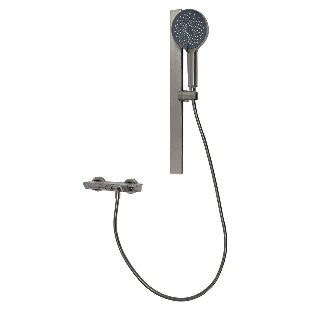 Set de douche gris mural complet pour installation hôtel et piscine