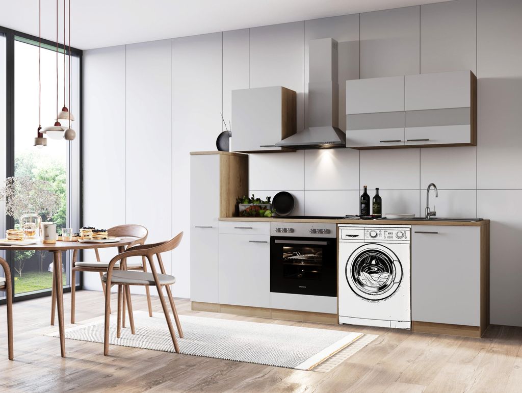 Küche Küchenzeile Leerblock Unterbau Waschmaschine Eiche Weiß Merle 250 Respekta