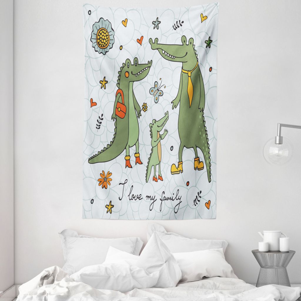 ABAKUHAUS Spaß Wandteppich und Tagesdecke, Alligator Familie Cartoon aus Weiches Mikrofaser Stoff Waschbar ohne Verblassen Digitaldruck, 140 x 230...