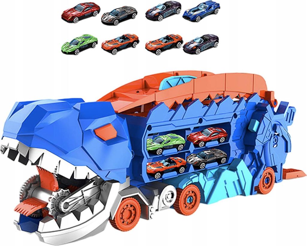 STILVORA Spielfahrzeuge Dinosaurier-Fahrzeugset – 8 kleine Autos, faltbarer Dino-Transporter, Spielzeugautos, Dinosaurier-Truck, Kinder-Spielset