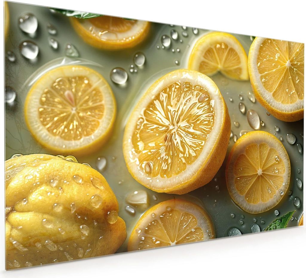 Küchenrückwand Spritzschutz Glas mit Motiv Zitronenfrische 40 x 40 cm