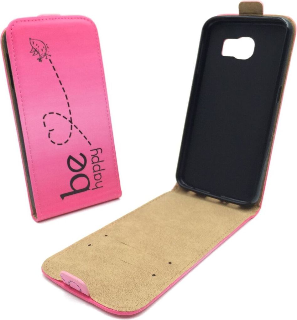 Handyhülle Tasche für Handy Samsung Galaxy S6 Edge Be Happy Pink