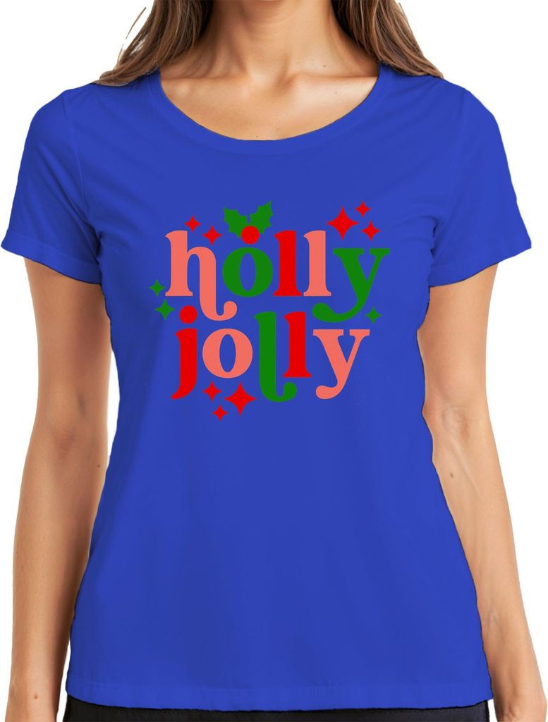 Holly Jolly Weihnachten Geschenk Retro Vintage Lustig Damen T-Shirt, Blau, XXL
