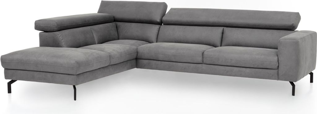 Ecksofa mit verstellbaren Kopfteilen, Vintageoptik grau, 3-Sitzer mit Récamiere links, CASSINO-155