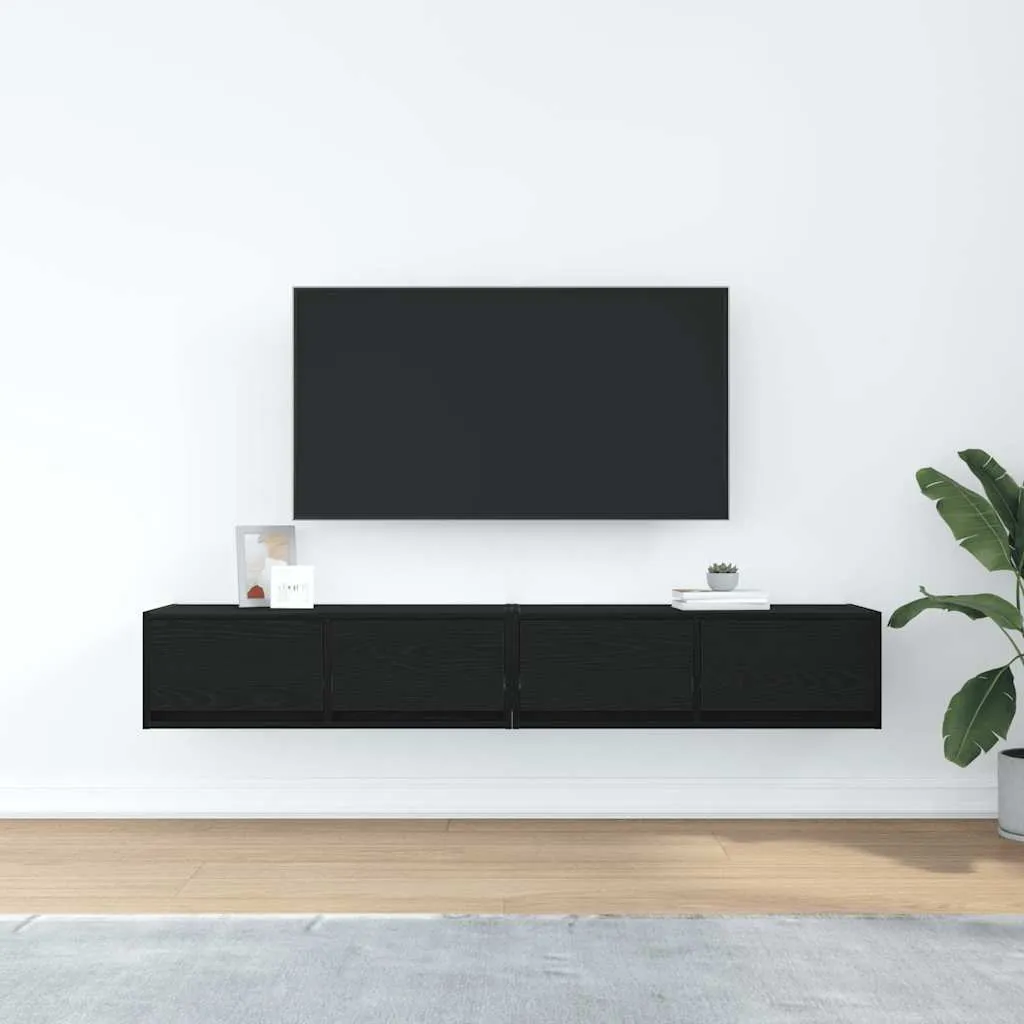 Mobili TV Rovere Nero 2 Pezzi 80cm | Set Parete Attrezzata Sospesa - 3