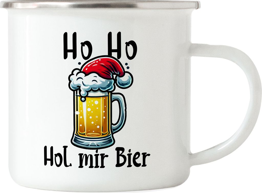 Ho Ho Hol mir mal ein Bier Emaille Tasse Ugly Christmas Weihnachten Spruch