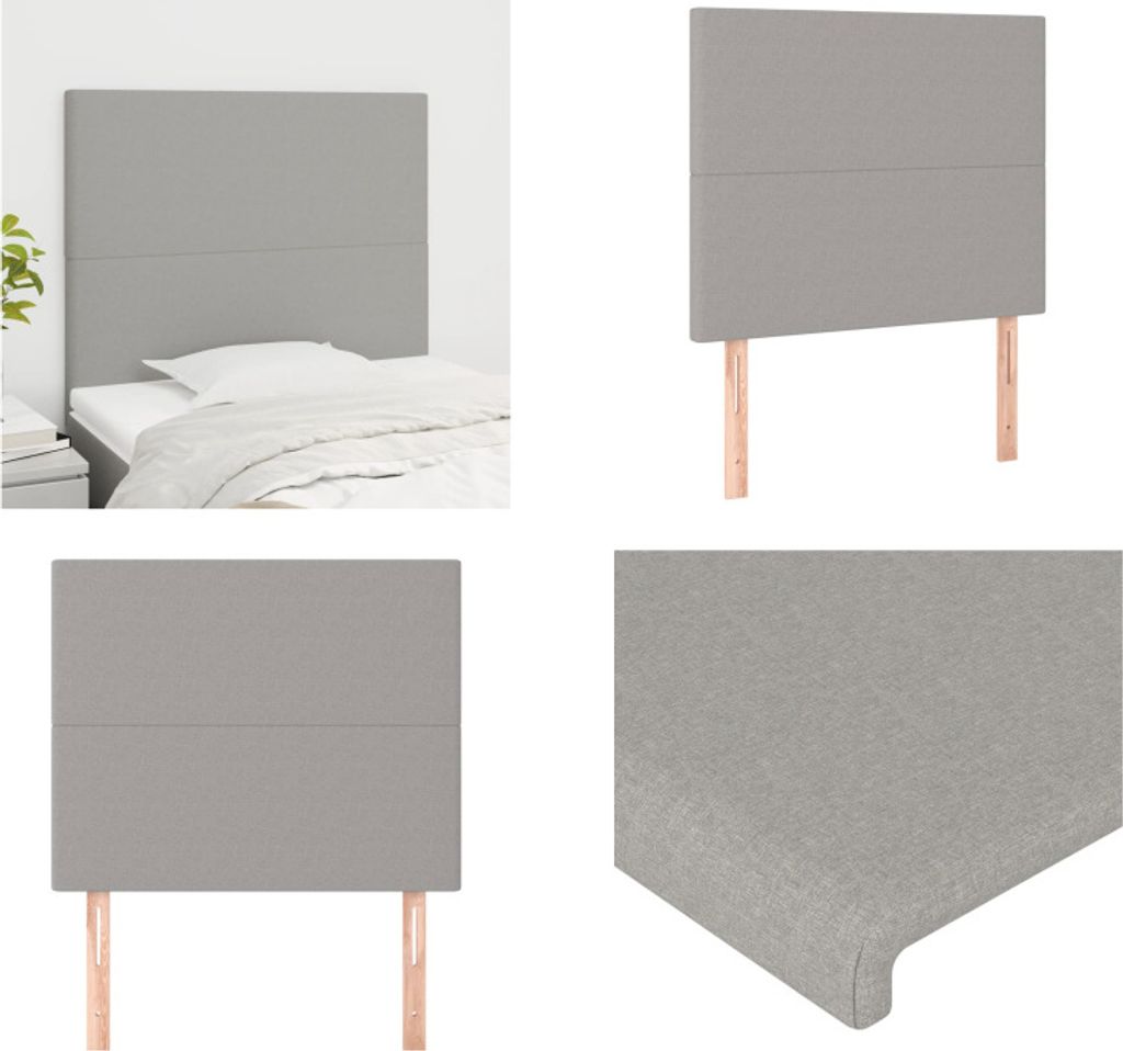 vidaXL Kopfteile 2 Stk. Hellgrau 100x5x78/88 cm Stoff - Kopfteil - Kopfteile - Bett-Kopfteil - Bettkopfteil