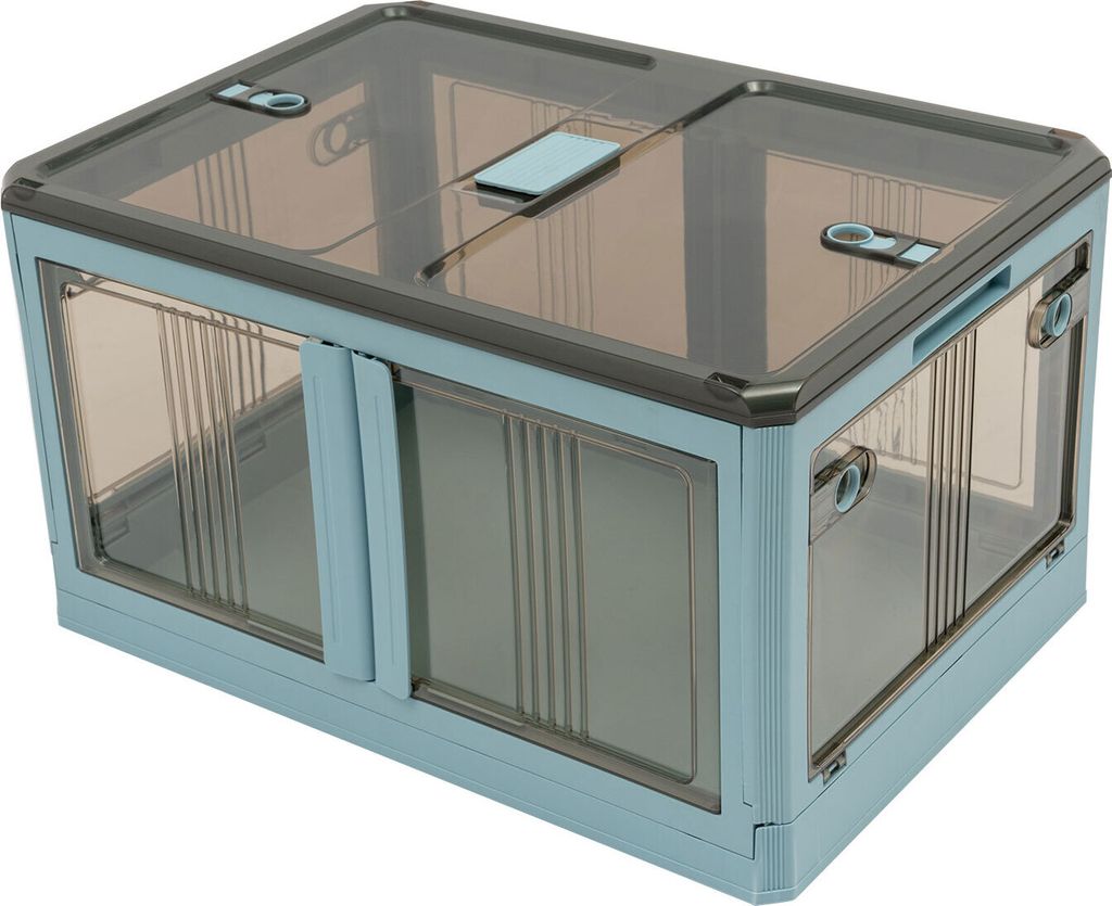 85L Faltbare Stapelbare Aufbewahrungsbox mit Deckel 4 Räder 60*42*34cm blau