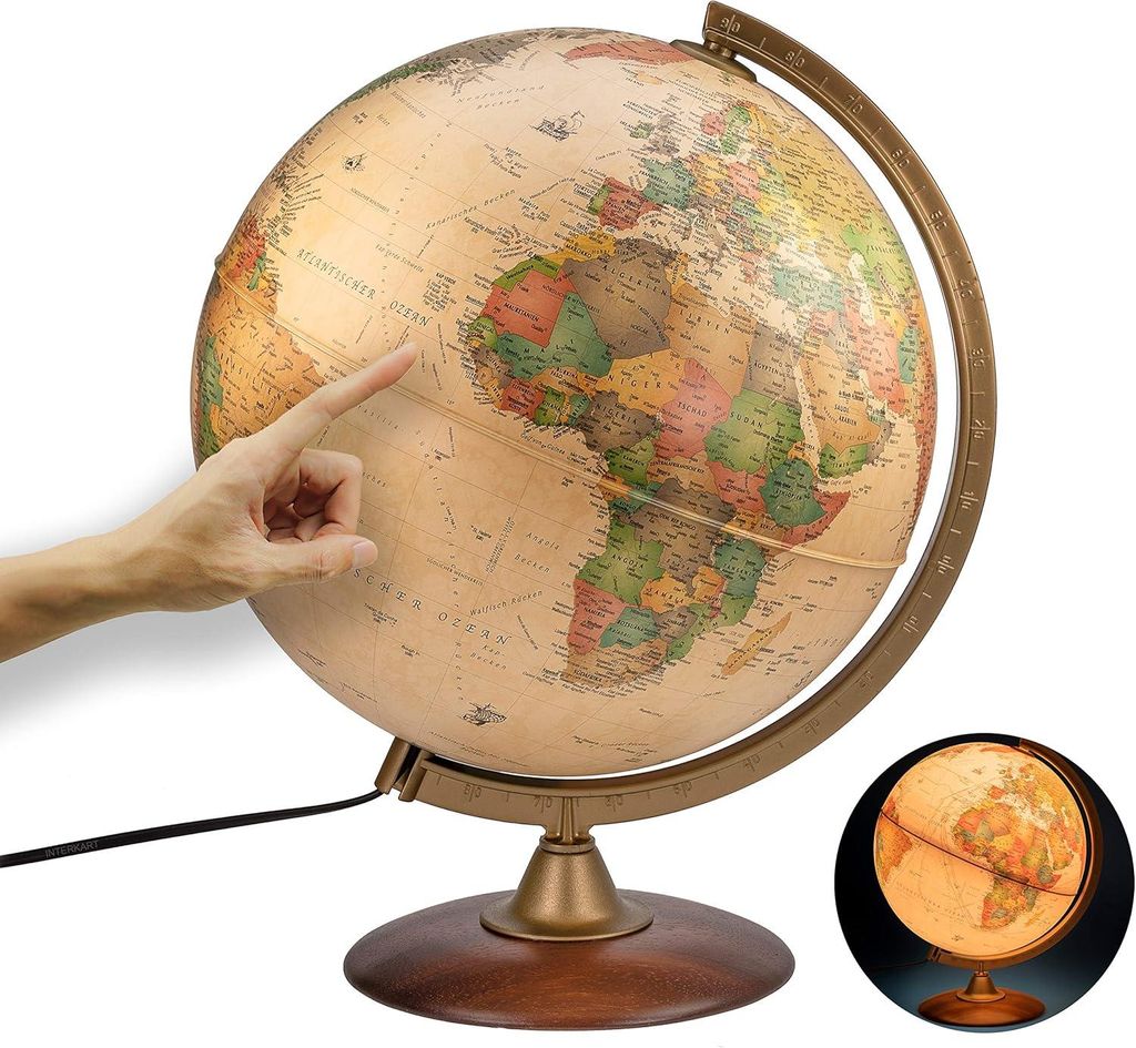 Interkart Globus Antik-Leuchtglobus 30 cm mit Holzfuß und Produktbild 
