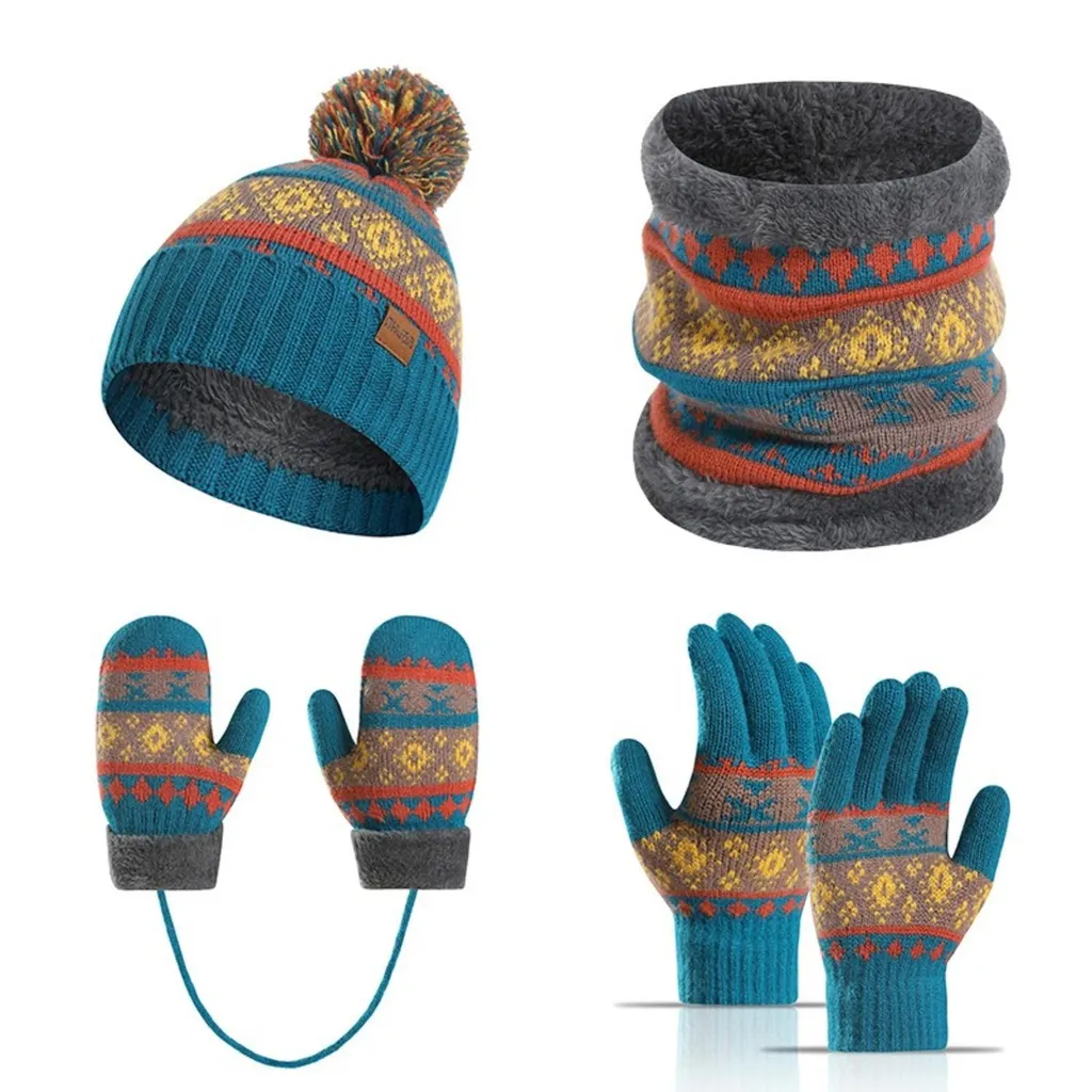 set di cappelli a maglia da 4 pezzi per bambini - sciarpa, guanti e cappello, set di sciarpe invernali per il regalo di Natale, colore: blu lago