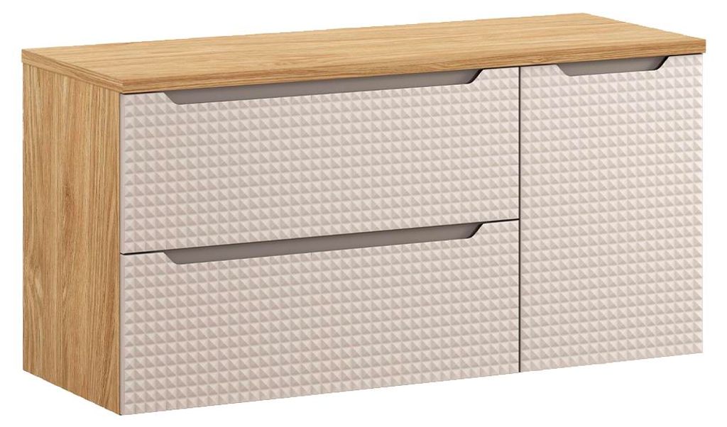 Waschtischunterschrank 120cm Mallory mit 2 Schubladen, Beige und Holzoptik