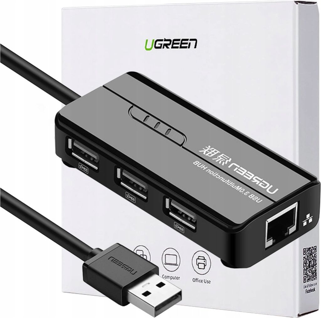 Ugreen Netzwerk Adapter Rj45 / Usb-A 10/100Mbps Hub 3X Produktbild 