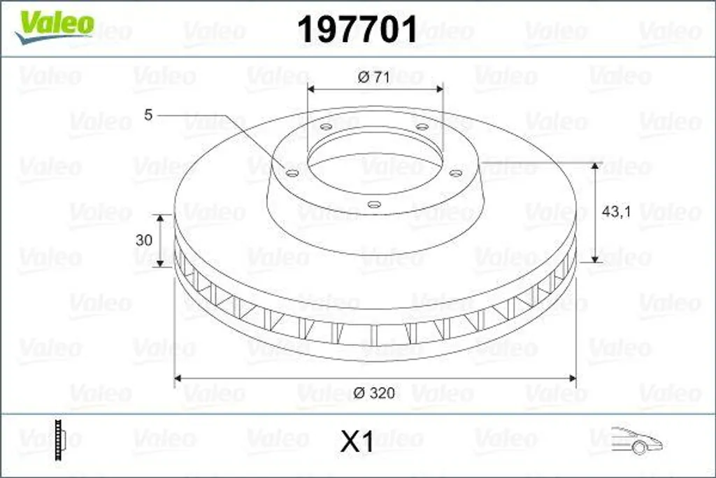 Disque frein arrière Valeo 197701 pour Jaguar S-Type & XJ X350