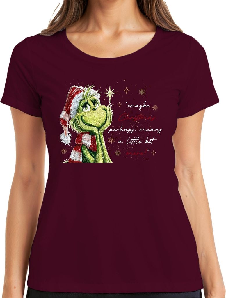 Grinch Santa Weihnachten maybe Christmas means a little bit more Damen T-Shirt, Burgundy, S