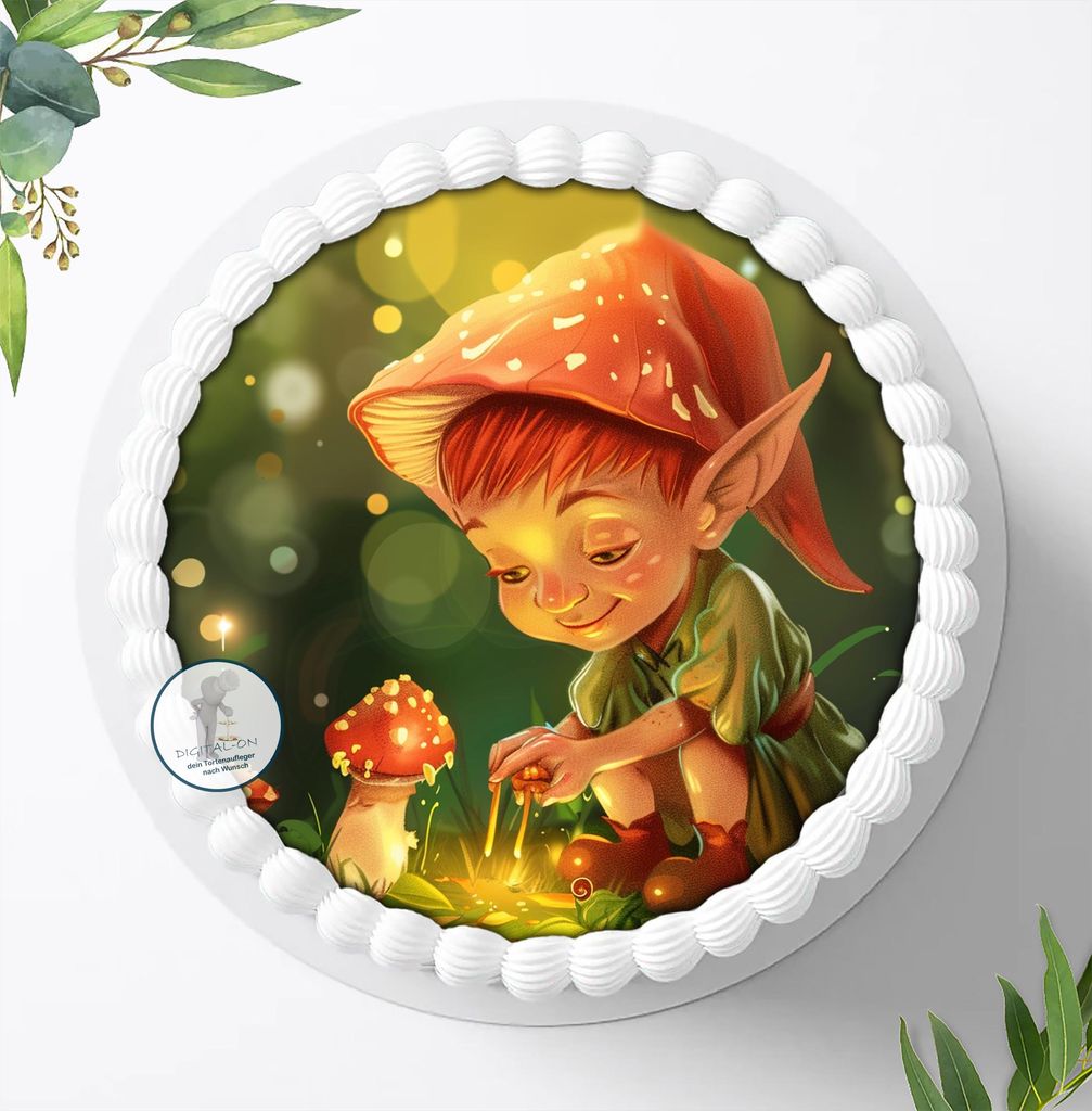 Für die Geburtstags Torte ein Tortenaufleger, Zuckerbild mit dem Motiv: Wichtel, Essbares Foto für Torten, Fondant, Ø 20cm, 1633z