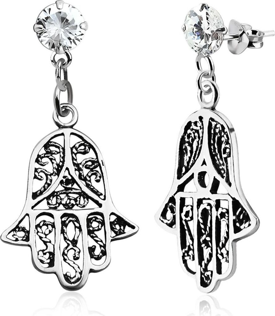 Helix Ohr Piercing Stecker 925 Silber Tragus Hamsa Hand der Fatima Zirkonia Kristall Autiga silber-klar
