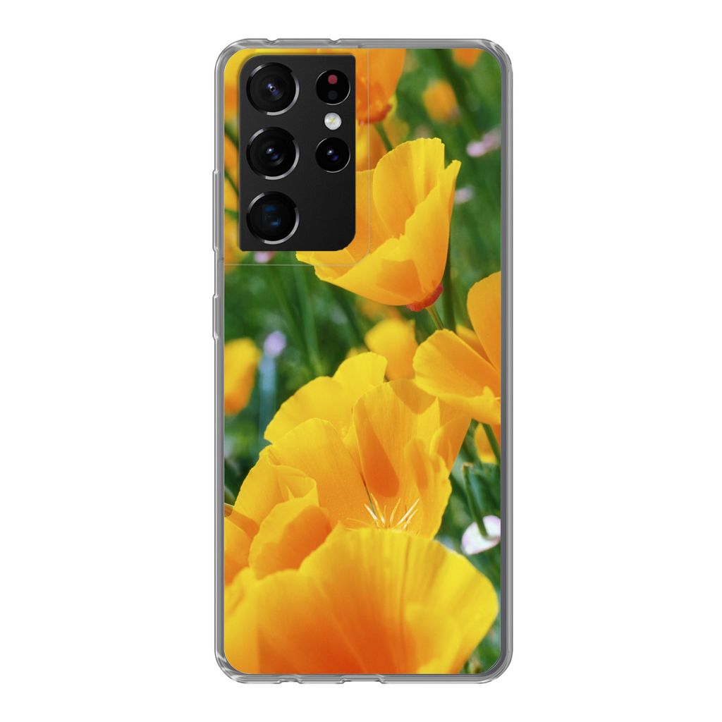MuchoWow Handyhülle Schutzhülle Hülle für Samsung Galaxy S21 Ultra Blumen - Garten - Orange Silikon Softcase Handy Hülle - Mobiltelefon