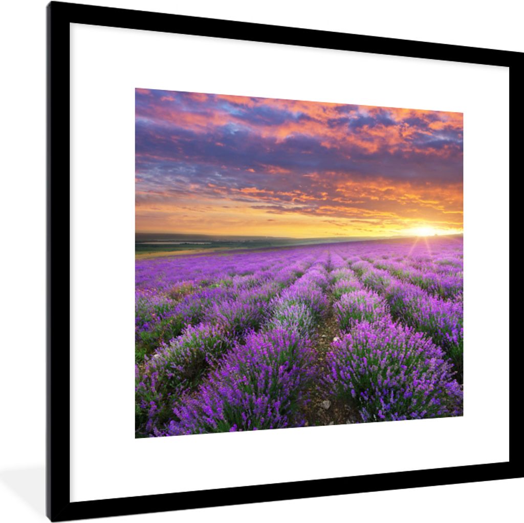 MuchoWow Gerahmtes Poster Lavendel - Wolken - Frühling 40x40 cm - Poster mit Schwarzem Bilderrahmen Wandposter Rahmen Foto Bilder - Poster - Pla...